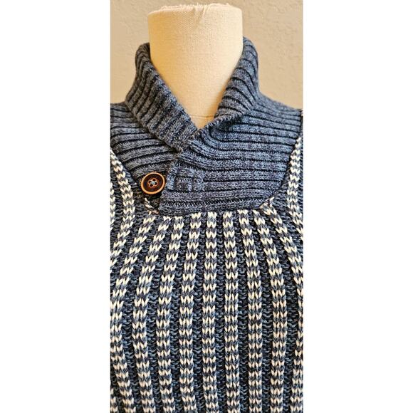 H&M Womens L.O.G.G. Mock Turtleneck sweater Blue Stripe Fisherman Cozy Sz XS 4-6 - Picture 2 of 4